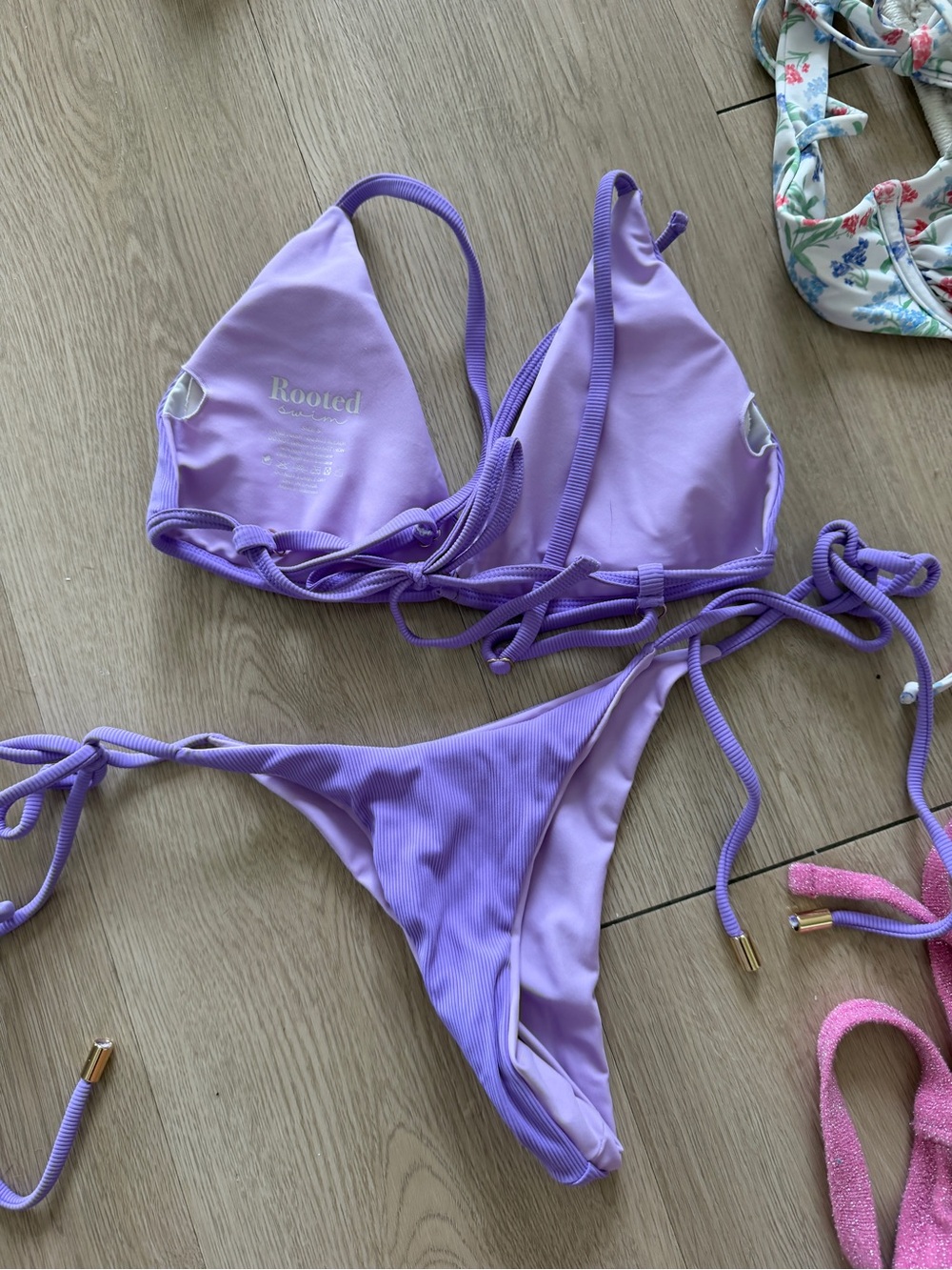 Rooted swim purple lilac rubber cheeky triangle bikini set - Picture 4 of 4